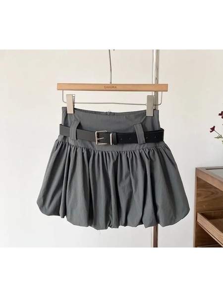 Gray Blue Lantern Shorts Skirt Female 2025 Summer New Bubble Bud Umbrella Skirt - High Waist A-Line Skirt