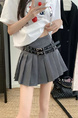 Gray Summer Korean Style Fashion All-Match Slim A-Line Skirt with Double Belts to Prevent Exposure, Sweet Pleated Skirt for Women