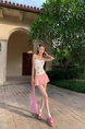 Girls Light Pink Plaid Skirt, Female Large Size Spring and Summer