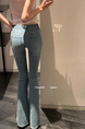 He Chenxi Blue Pocket Decoration Flared Jeans for Women Summer Retro High Waist Distressed Slim Floor-Length Trousers - LIGHT BLUE