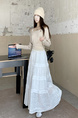 Real Shot Cost-Effective 2025 New Korean Style White Three-Dimensional Crocheted Hollow-out Dress Stitching Loose High Waist Skirt - WHITE