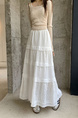 Real Shot Cost-Effective 2025 New Korean Style White Three-Dimensional Crocheted Hollow-out Dress Stitching Loose High Waist Skirt - WHITE