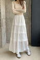 Real Shot Cost-Effective 2025 New Korean Style White Three-Dimensional Crocheted Hollow-out Dress Stitching Loose High Waist Skirt - WHITE