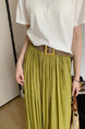 Summer New Simple Everyday Joker Lazy Vacation Style A-Line Skirt Casual Slimming Temperament Skirt with Belt - GREEN