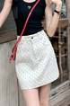 Retro Cream Polka Dot Floral Denim Skirt Women's Summer High Waist Slimming A-Line Sheath Short Skirt Trendy Pantskirt - CREAM