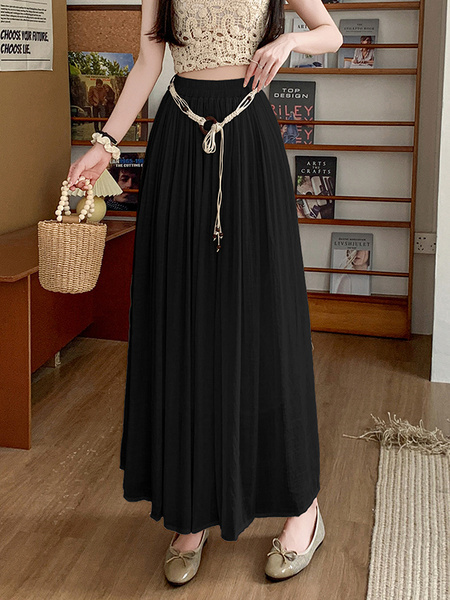 Real Shot Spot Skirt Women's Summer New Style Ruffled Cake Skirt Long High Waist Umbrella Skirt Fairy Mid-Length Skirt - BLACK