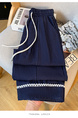 Real Shot 2025 Summer New NAVY Tencel Cotton Wide-Leg Pants High Waist Straight Cropped Pants Lace Patchwork Easy Matching Casual Pants
