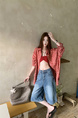 Real Shot Real Price American Retro Washed Jeans Women's High Waist Slimming and Straight Wide Leg Cropped Pants - LIGHT BLUE