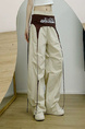 American Retro High Street Layered Pants, Designer Style, Hot Girl Contrast Color Strap Silhouette Scimitar Pants - BEIGE