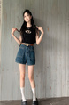 Retro Black Polka Dot Floral Denim Skirt - Women's Summer High Waist Slimming A-line Sheath Short Skirt - BLUE