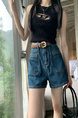 Retro Black Polka Dot Floral Denim Skirt - Women's Summer High Waist Slimming A-line Sheath Short Skirt - BLUE