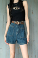 Retro Black Polka Dot Floral Denim Skirt - Women's Summer High Waist Slimming A-line Sheath Short Skirt - BLUE