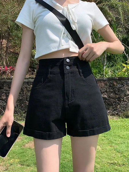 2025 New BLACK Denim Shorts - Women's Summer High Waist Trendy Ins Loose All-Matching Slimming A-line Hot Pants