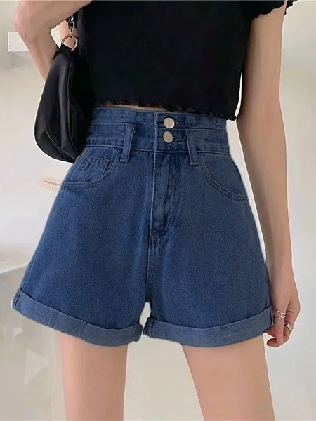 2025 New BLUE Denim Shorts - Women's Summer High Waist Trendy Ins Loose All-Matching Slimming Internet Celebrity All-Matching A-line Hot Pants