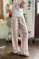 Korean Style PINK Plaid Casual Pants Loose Lazy Style Plus Size Women's Summer New Pear-Shaped Pants