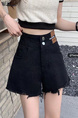 2025 Korean Style Casual High Waist Ripped Black Denim Shorts Women's Summer Double Buckle High Street Loose A-Line Jeans Fashion
