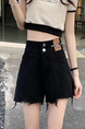 2025 Korean Style Casual High Waist Ripped Black Denim Shorts Women's Summer Double Buckle High Street Loose A-Line Jeans Fashion