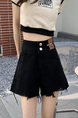 2025 Korean Style Casual High Waist Ripped Black Denim Shorts Women's Summer Double Buckle High Street Loose A-Line Jeans Fashion
