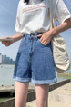 2025 New Baggy Denim Shorts Female Korean Style Curl Slimming A-Line Wide Leg Student Hot Pants Trendy Ins - Medium Blue