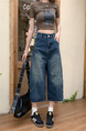 Real Shot of American Retro New Style Trendy Jeans Cropped Trousers Summer Splicing Silhouette Street Loose Versatile - Dark Blue