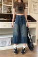 Real Shot of American Retro New Style Trendy Jeans Cropped Trousers Summer Splicing Silhouette Street Loose Versatile - Dark Blue