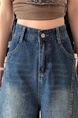 Real Shot of American Retro New Style Trendy Jeans Cropped Trousers Summer Splicing Silhouette Street Loose Versatile - Dark Blue