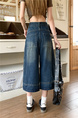 Real Shot of American Retro New Style Trendy Jeans Cropped Trousers Summer Splicing Silhouette Street Loose Versatile - Dark Blue