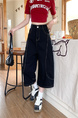 Real Shot of American Retro New Style Trendy Jeans Cropped Trousers Summer Splicing Silhouette Street Loose Versatile - Black