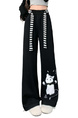 Large Size Fat MM American Cute Cat Black Casual Sweatpants Female Spring and Summer Lazy Style Drape Loose Wide-Leg Pants