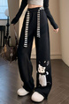 Large Size Fat MM American Cute Cat Black Casual Sweatpants Female Spring and Summer Lazy Style Drape Loose Wide-Leg Pants