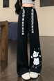 Large Size Fat MM American Cute Cat Black Casual Sweatpants Female Spring and Summer Lazy Style Drape Loose Wide-Leg Pants