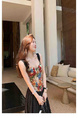 In Stock American Retro Floral Corset Top with Black Pleated Skirt Women's Spring and Summer High Waist Slimming A-Line Pleated Skirt Versatile Midi Skirt