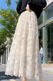 Mesh Sequins Skirt in Cream Spring and Autumn Women 2025 New High Waist Mid-Length A-Line Skirt Fairy Dress Gauze Skirt