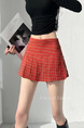 American Retro Plaid Mini Pleated Skirt in Red for Women - Summer College Style Hot Girl Low Waist A-Line Anti-Exposure Super Short Skirt