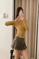 American Retro Plaid Mini Pleated Skirt in Brown for Women - Summer College Style Hot Girl Low Waist A-Line Anti-Exposure Super Short Skirt