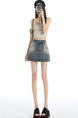 Real Shot of Retro Washed Dark Blue High Waist Slim Denim Skirt for Women - All-Match Elastic Slim Fit High A-Line Hip Skirt