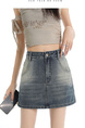 Real Shot of Retro Washed Dark Blue High Waist Slim Denim Skirt for Women - All-Match Elastic Slim Fit High A-Line Hip Skirt