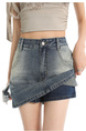 Real Shot of Retro Washed Dark Blue High Waist Slim Denim Skirt for Women - All-Match Elastic Slim Fit High A-Line Hip Skirt