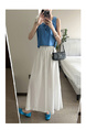 Real Shot of Korean Style Fresh Simple White Wooden Ear Skirt - Women's Summer New Casual All-Matching A-Line Long Skirt