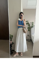 Real Shot of Korean Style Fresh Simple White Wooden Ear Skirt - Women's Summer New Casual All-Matching A-Line Long Skirt