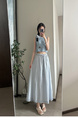 Real Shot of Korean Style Fresh Simple Light Blue Wooden Ear Skirt - Women's Summer New Casual All-Matching A-Line Long Skirt