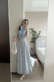 Real Shot of Korean Style Fresh Simple Light Blue Wooden Ear Skirt - Women's Summer New Casual All-Matching A-Line Long Skirt