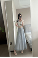 Real Shot of Korean Style Fresh Simple Light Blue Wooden Ear Skirt - Women's Summer New Casual All-Matching A-Line Long Skirt