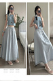 Real Shot of Korean Style Fresh Simple Light Blue Wooden Ear Skirt - Women's Summer New Casual All-Matching A-Line Long Skirt