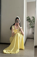 Real Shot of Korean Style Fresh Simple Yellow Wooden Ear Skirt - Women's Summer New Casual All-Matching A-Line Long Skirt