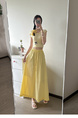 Real Shot of Korean Style Fresh Simple Yellow Wooden Ear Skirt - Women's Summer New Casual All-Matching A-Line Long Skirt