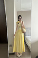 Real Shot of Korean Style Fresh Simple Yellow Wooden Ear Skirt - Women's Summer New Casual All-Matching A-Line Long Skirt