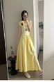 Real Shot of Korean Style Fresh Simple Yellow Wooden Ear Skirt - Women's Summer New Casual All-Matching A-Line Long Skirt