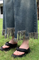 Real Shot Plus Size Women's Clothing Autumn Fashionable Tassel High Waist A-Line Split Retro Blue Denim Skirt