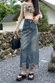 Real Shot Plus Size Women's Clothing Autumn Fashionable Tassel High Waist A-Line Split Retro Blue Denim Skirt